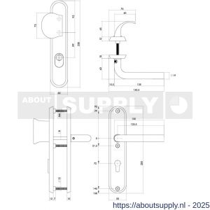 Intersteel 3788 SKG3 veiligheidsbeslag ovaal 250x50 mm greep-kruk Luzern met veerconstructie profielcilindergat 72 mm met kerntrekbeveiliging PVD messingkleur - S26010896 - afbeelding 2