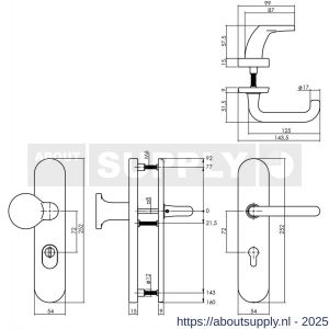 Intersteel Living 3820 SKG3 veiligheidsbeslag ovaal verdekt 252x54 mm greep-kruk Rond profielcilindergat 72 mm met kerntrekbeveiliging messing gelakt - S26003419 - afbeelding 2