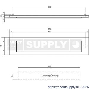 Intersteel 4000 briefplaat rechthoekig 340x75 mm met klep-regenrand PVD messingkleur - S26010885 - afbeelding 2