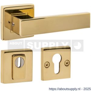 Intersteel 4057 set achterdeurbeslag vierkant deurkruk Amsterdam met massieve rozetten en SKG3 veiligheidsrozetten PVD messingkleur - S26010866 - afbeelding 1