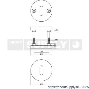 Intersteel 3175 sleutelrozetten éénzijdig verdekt diameter 55x8 mm met nokken diameter 8 mm PVD messing mat - S26011375 - afbeelding 2