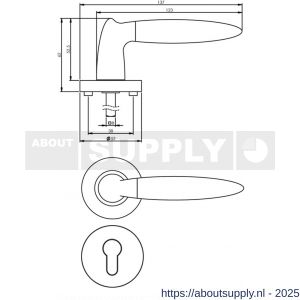 Intersteel 1682 deurkruk Elen op rozet verdekt diameter 52x10 mm met nokken en cilinderrozetten chroom-nikkel mat - S26004832 - afbeelding 2