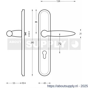 Intersteel Living 1682 deurkruk Elen op schild ovaal 242x43 mm profielcilindergat 72 mm chroom-nikkel mat - S26004843 - afbeelding 2