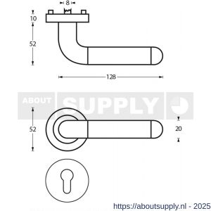Intersteel 1683 deurkruk Agatha op rozet verdekt diameter 52x10 mm met nokken en cilinderrozetten chroom-nikkel mat - S26004847 - afbeelding 2