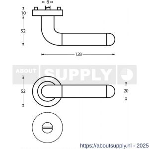 Intersteel 1683 deurkruk Agatha op rozet verdekt diameter 52x10 mm met nokken en WC-sluiting met stift 8x8 mm chroom-nikkel mat - S26004848 - afbeelding 2