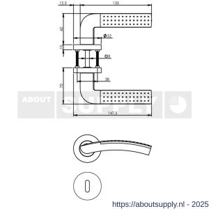 Intersteel 1688 deurkruk Sharon op rozet verdekt diameter 52x10 mm met nokken en sleutelrozetten chroom-nikkel mat - S26004899 - afbeelding 2