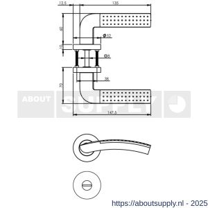 Intersteel 1688 deurkruk Sharon op rozet verdekt diameter 52x10 mm met nokken en WC-sluiting met stift 8x8 mm chroom-nikkel mat - S26004901 - afbeelding 2