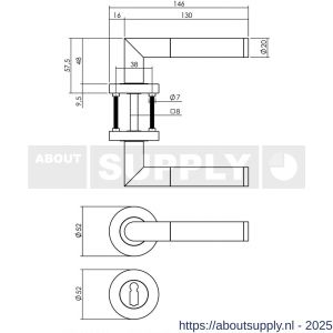 Intersteel 1693 deurkruk Bastian op rozet verdekt diameter 52x10 mm met nokken en sleutelrozetten chroom-nikkel mat - S26004911 - afbeelding 2