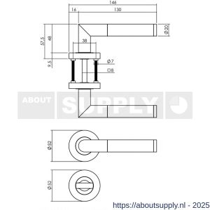 Intersteel 1693 deurkruk Bastian op rozet verdekt diameter 52x10 mm met nokken en WC-sluiting met stift 8x8 mm chroom-nikkel mat - S26004913 - afbeelding 2