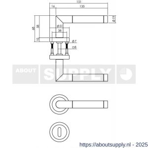 Intersteel 1710 deurkruk Jura met rozet verdekt ATP diameter 51x10 mm met nokken en sleutelrozetten chroom-nikkel mat - S26008009 - afbeelding 2