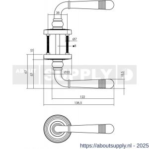 Intersteel 1725 deurkruk Helena op rozet verdekt met rillen diameter 55x10 mm met nokken chroom - S26006699 - afbeelding 2