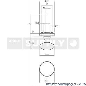 Intersteel 2126 knoprozet verdekt met rillen diameter 55x10 mm en nokken chroom - S26008027 - afbeelding 1
