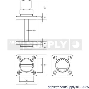 Intersteel 3183 WC-sluiting 38x38x5 mm met stift 8x8 mm chroom - S26002665 - afbeelding 2