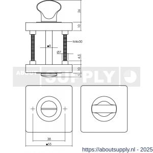 Intersteel 3191 WC-sluiting verdekt 55x55x10 mm met nokken en stift 8x8 mm chroom-nikkel mat - S26011399 - afbeelding 1
