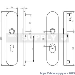 Intersteel 3821 SKG3 veiligheidsschilden ovaal verdekt 252x54 mm profielcilindergat 72 mm met kerntrekbeveiliging chroom - S26003487 - afbeelding 2
