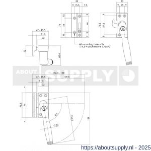 Intersteel Living 6616 SKG* afsluitbare raamsluiting rechts inclusief sluitplaat met kom Ton 222 nikkel-ebbenhout - S26007740 - afbeelding 2