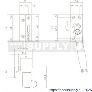 Intersteel Living 6616 SKG* afsluitbare raamsluiting links inclusief sluitplaat met kom Ton 222 nikkel-ebbenhout - S26003830 - afbeelding 2