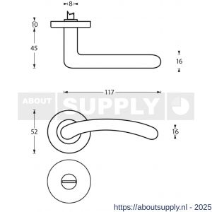 Intersteel 1699 deurkruk Marieke op rozet verdekt diameter 52x10 mm met nokken en WC-sluiting met stift 8x8 mm chroom-nikkel mat - S26005136 - afbeelding 2