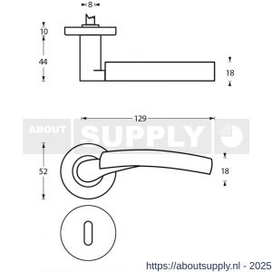 Intersteel 1700 deurkruk Bryan op rozet verdekt diameter 52x10 mm met nokken en sleutelrozetten chroom-nikkel mat - S26005140 - afbeelding 2
