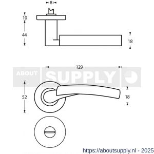 Intersteel 1700 deurkruk Bryan op rozet verdekt diameter 52x10 mm met nokken en WC-sluiting met stift 8x8 mm chroom-nikkel mat - S26005142 - afbeelding 2