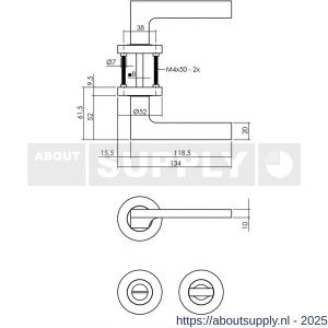 Intersteel 1705 deurkruk Ben op rozet verdekt diameter 52x10 mm met nokken en WC-sluiting met stift 8x8 mm chroom-nikkel mat - S26005149 - afbeelding 2