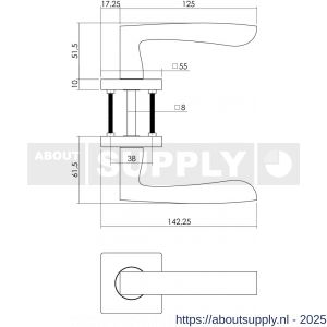 Intersteel 1714 deurkruk Dean op rozet verdekt 55x55x10 mm met nokken en WC-sluiting met stift 8x8 mm chroom-nikkel mat - S26005161 - afbeelding 2