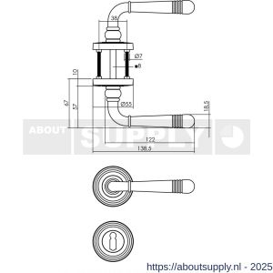 Intersteel 1725 deurkruk Helena op rozet verdekt met rillen diameter 55x10 mm met nokken en sleutelrozetten chroom nikkel mat - S26001778 - afbeelding 2