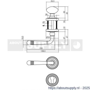 Intersteel 1725 knop-kruk garnituur links Helena op rozet verdekt met rillen diameter 55x10 mm met nokken en cilinderrozetten chroom-nikkel mat - S26008118 - afbeelding 1