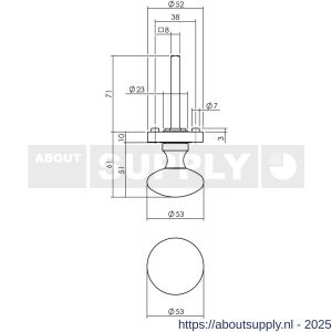 Intersteel Living 2126 knop 212600 rond centraal vast op ronde rozet 7 mm nok met stift M10/8x89 mm nikkel mat - S26001968 - afbeelding 2