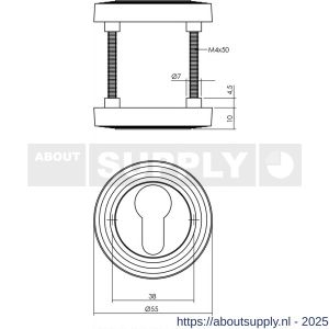 Intersteel 3178 cilinderrozetten verdekt met rillen diameter 55x10 mm en nokken nikkel mat - S26011349 - afbeelding 1