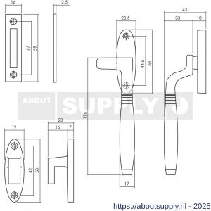 Intersteel Living 5614 raamsluiting Ton rechts met sluitplaat en sluithaak nikkel mat-ebbenhout - S26008129 - afbeelding 2
