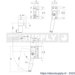Intersteel Living 6616 SKG* afsluitbare raamsluiting links inclusief sluitplaat met kom Ton 222 nikkel mat-ebbenhout - S26003828 - afbeelding 2