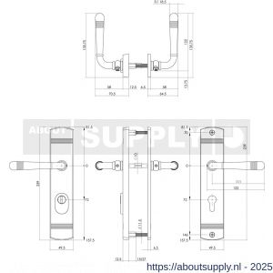 Intersteel 3777 achterdeurbeslag Helena 239x50 mm kruk-kruk profielcilindergat 72 mm met kerntrekbeveiliging oud grijs - S26010233 - afbeelding 2