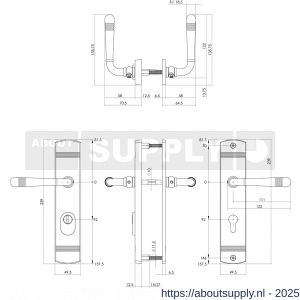 Intersteel 3777 achterdeurbeslag Helena 239x50 mm kruk-kruk profielcilindergat 92 mm met kerntrekbeveiliging oud grijs - S26010234 - afbeelding 2