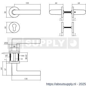 Intersteel 0055 deurkruk Broome met rozet verdekt diameter 50x7 mm met nokken en cilinderrozetten zwart - S26009117 - afbeelding 2