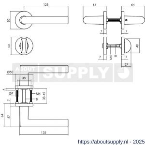 Intersteel 0055 deurkruk Broome met rozet verdekt diameter 50x7 mm met nokken en WC-sluiting met stift 8x8 mm zwart - S26009118 - afbeelding 2