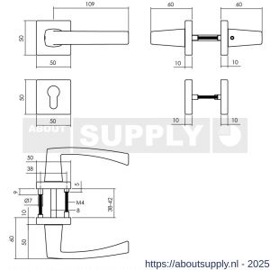 Intersteel 0057 deurkruk Moora met rozet verdekt 50x50x10 mm met nokken en cilinderrozetten zwart - S26009124 - afbeelding 2