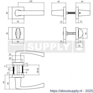 Intersteel 0057 deurkruk Moora met rozet verdekt 50x50x10 mm met nokken en WC-sluiting met stift 8x8 mm zwart - S26009125 - afbeelding 2