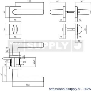Intersteel 0058 deurkruk Broome met rozet verdekt 50x50x10 mm met nokken en WC-sluiting met stift 8x8 mm zwart - S26009130 - afbeelding 2