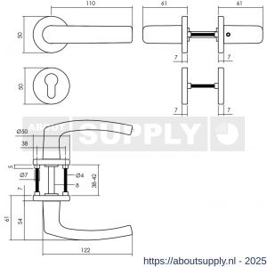 Intersteel 0060 deurkruk Denham met rozet verdekt diameter 50x7 mm met nokken en cilinderrozetten zwart - S26009139 - afbeelding 2