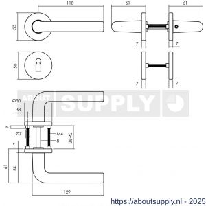 Intersteel 0073 deurkruk Derby met rozet verdekt diameter 50x7 mm met nokken en sleutelrozetten zwart - S26009143 - afbeelding 2