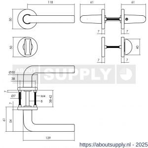 Intersteel 0073 deurkruk Derby met rozet verdekt diameter 50x7 mm met nokken en WC-sluiting met stift 8x8 mm zwart - S26009145 - afbeelding 2