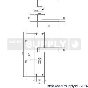 Intersteel 0571 deurkruk Amsterdam met schild rechthoekig 250x55x2 mm profielcilindergat 110 mm structuur zwart - S26009153 - afbeelding 2
