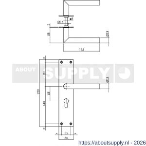 Intersteel Living 0583 deurkruk Jura met schild rechthoekig 250x55x2 mm profielcilindergat 55 mm structuur zwart - S26008210 - afbeelding 2