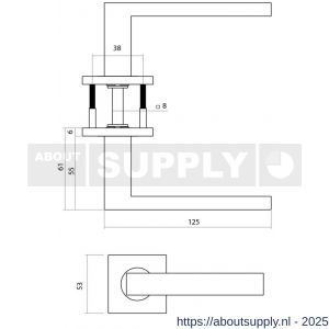 Intersteel 1035 deurkruk gatdeel rechts Q 05 op rozet verdekt 53x53x6 mm PVD zwart - S26011246 - afbeelding 2