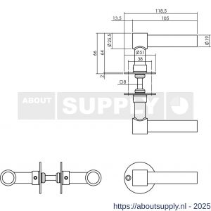 Intersteel Living 1670 deurkruk L/L recht met rozet diameter 50x2 mm structuur zwart - S26008223 - afbeelding 2