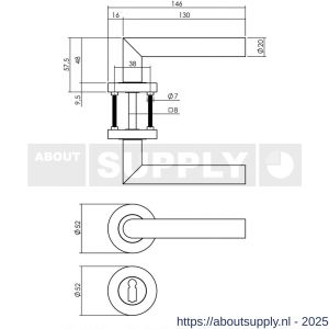 Intersteel 1693 deurkruk Bastian op rozet verdekt diameter 52x10 mm met nokken en sleutelrozetten zwart - S26008236 - afbeelding 2