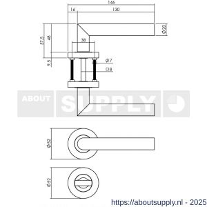 Intersteel 1693 deurkruk Bastian op rozet verdekt diameter 52x10 mm met nokken en WC-sluiting met stift 8x8 mm zwart - S26008238 - afbeelding 2