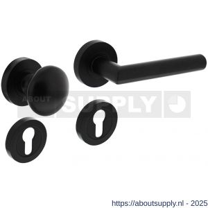 Intersteel 1693 knop-kruk garnituur rechts Bastian op rozet verdekt diameter 52x10 mm met nokken en cilinderrozetten zwart - S26008239 - afbeelding 1