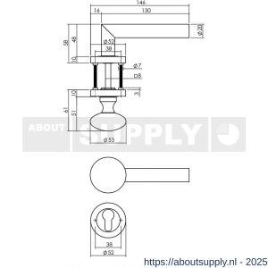 Intersteel 1693 knop-kruk garnituur links Bastian op rozet verdekt diameter 52x10 mm met nokken en cilinderrozetten zwart - S26008240 - afbeelding 2